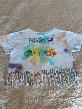 Pokémon Custom Tie-Dye Fringe Crop Tee - White/Multi